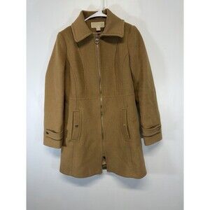 Michael Kors Women's  Collar Zip-Front Coat Camel Brown  Wool Blend S